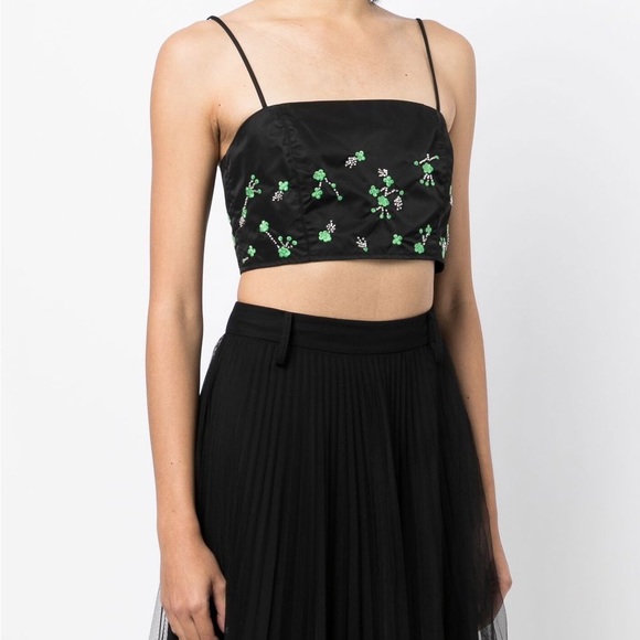 GANNI NWT SSENSE Embroidered Crop top in green and black. Size EU 40 / US 8 - Picture 7 of 11